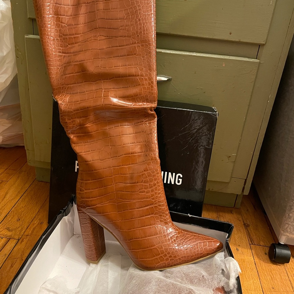 knee high faux snake skin boots